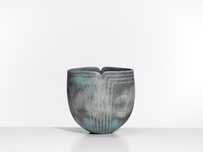 Grey/Blue Vase with Shaped Rim